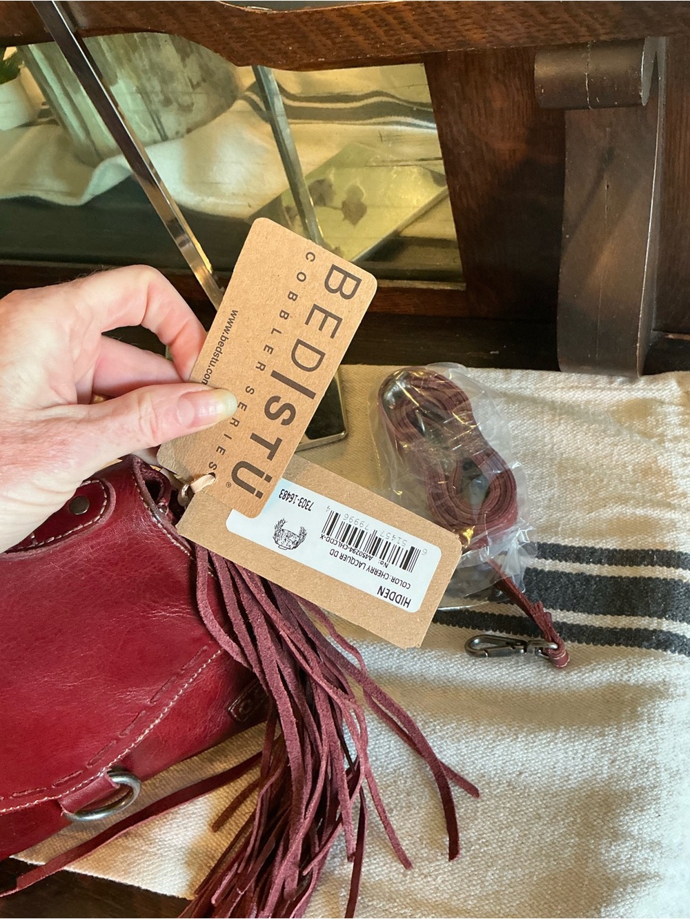 NWT Bed Stu Fringe Leather Hidden Crossbody Bag Handbag Cherry Lacquer MSRP $249 - Picture 5 of 14